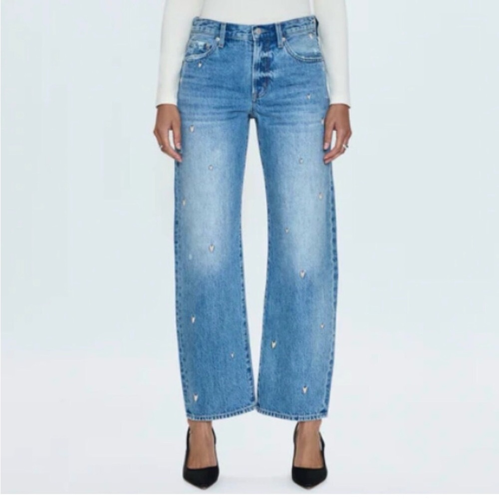 pistola Light Blue Wide-Leg Jeans with Heart Embellishments